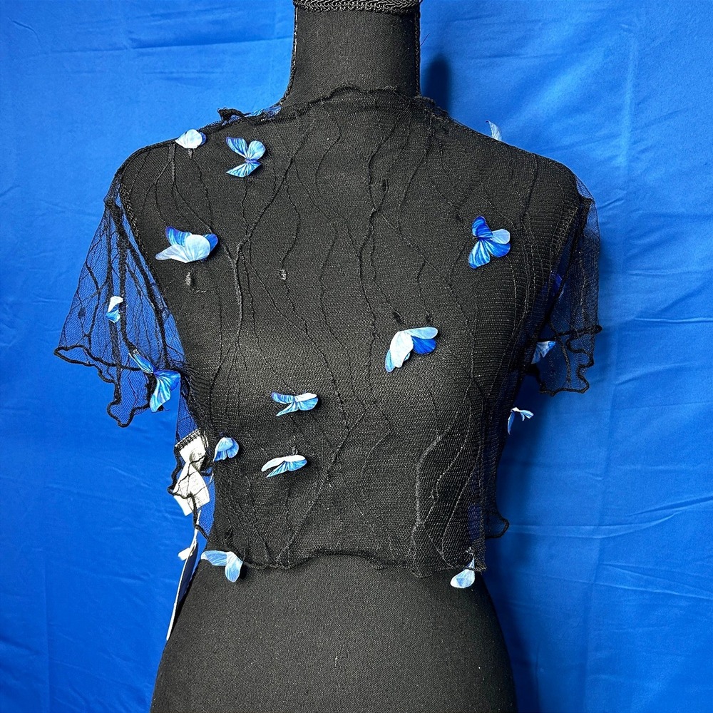 NWT Womens Sheer Butterfly Y2K Mesh Crop Top -M Festival Fairy Grunge Whimsigoth